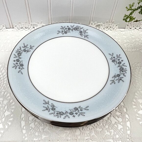 Noritake Blueridge Set of 4 Lunch Salad China Plates #5858 White Platinum Edge 8 - Picture 6 of 10